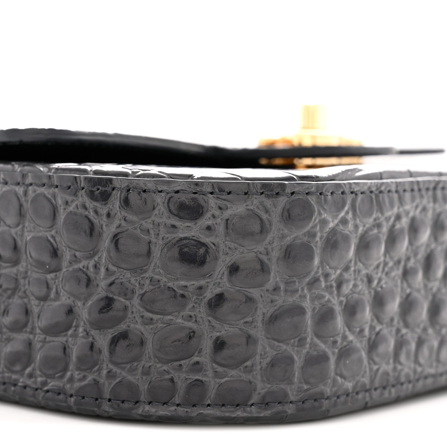 Chanel Calfskin Crocodile Embossed Turn Around Mini Flap Dark Grey 9 of 12
