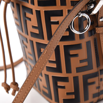 Fendi Calfskin F is FF Embossed Small Mon Tresor Bucket Bag Tobacco Black 10 of 10