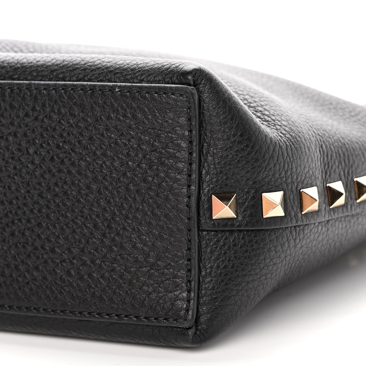 Grained Calfskin Small Rockstud Flip Lock Tote Black Rose Quartz