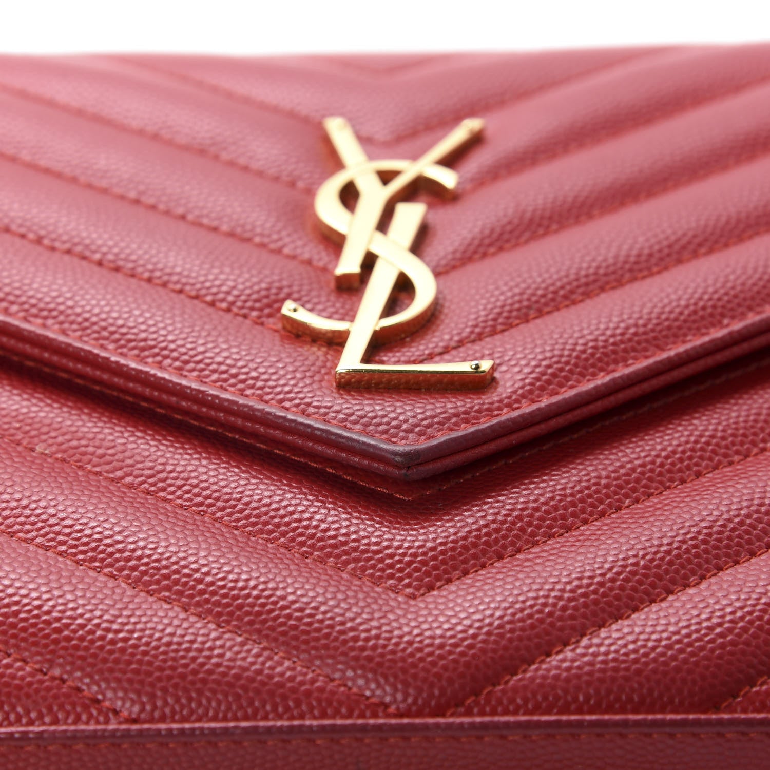 Saint Laurent Grain De Poudre Matelasse Chevron Monogram Chain Wallet Red 12 of 14