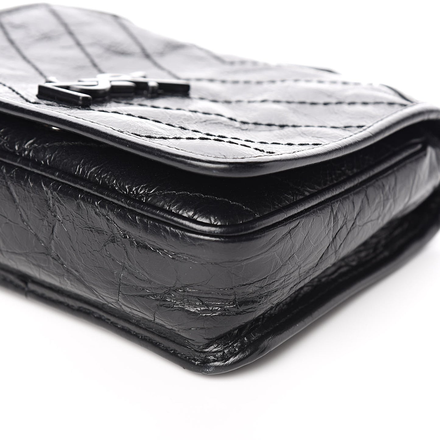 Crinkled Calfskin Matelasse Monogram Niki Chain Wallet Black