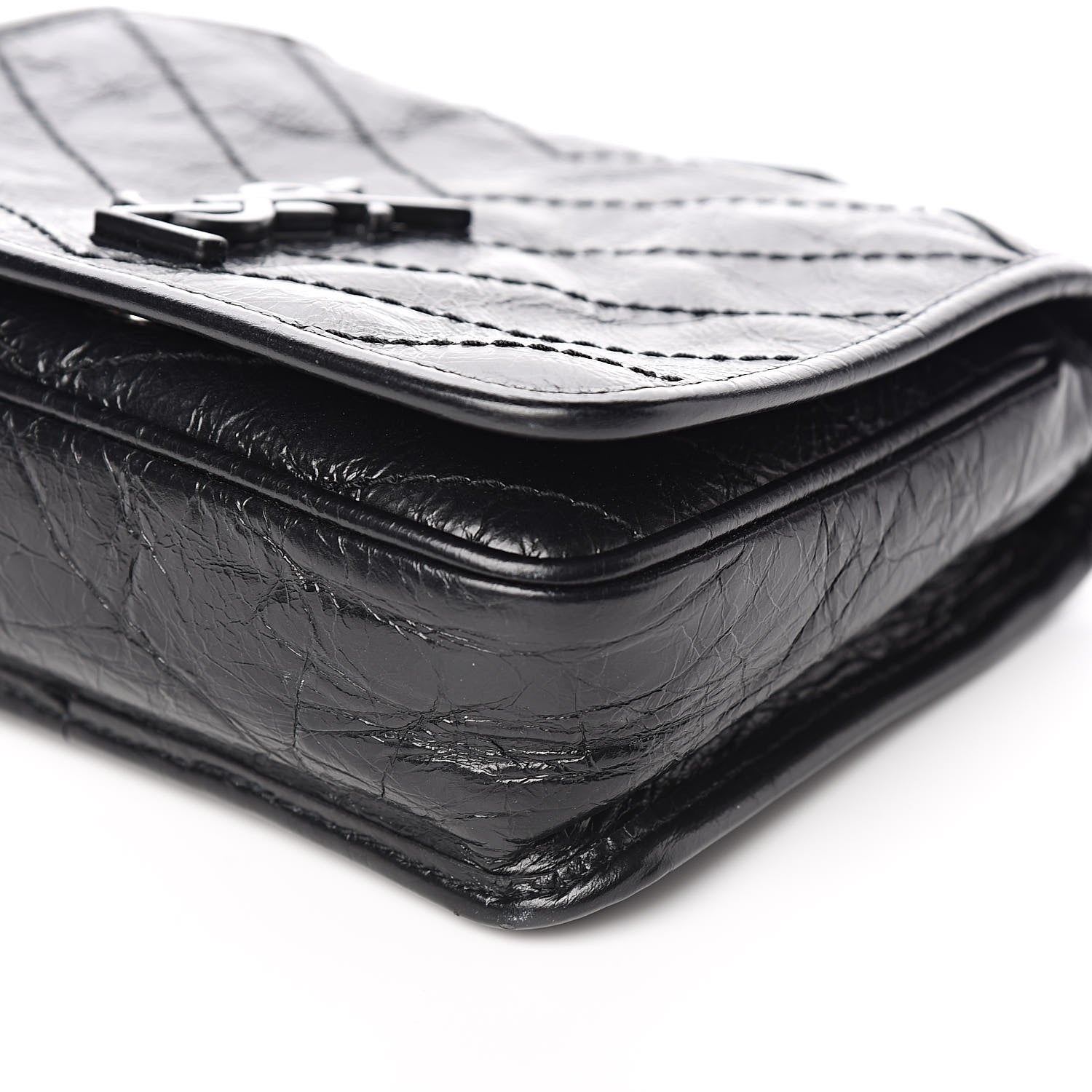 Saint Laurent Crinkled Calfskin Matelasse Monogram Niki Chain Wallet Black 9 of 10