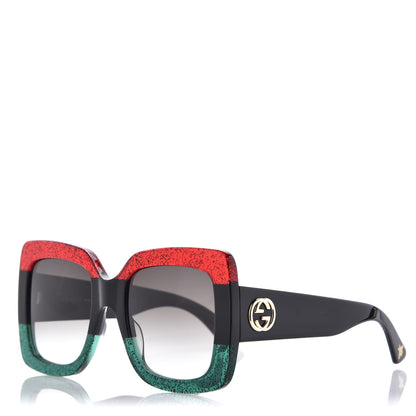 Gucci Square Frame GG0083S Sunglasses Glitter Red Black Green 1 of 8