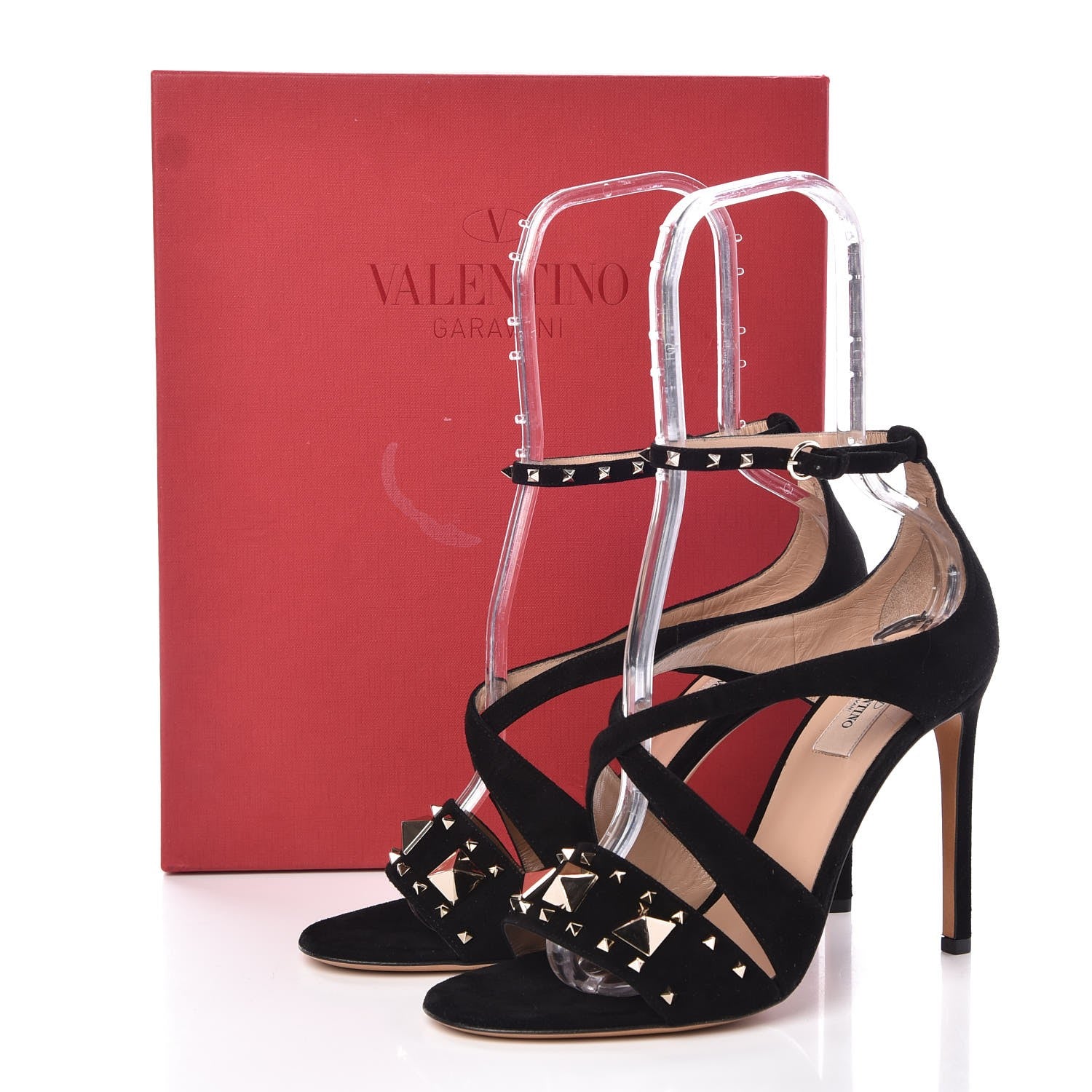 Valentino Garavani Suede Rockstud Lovestud Ankle Strap 100 Sandals 38 Black 8 of 8