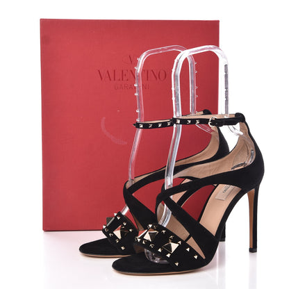 Valentino Garavani Suede Rockstud Lovestud Ankle Strap 100 Sandals 38 Black 8 of 8