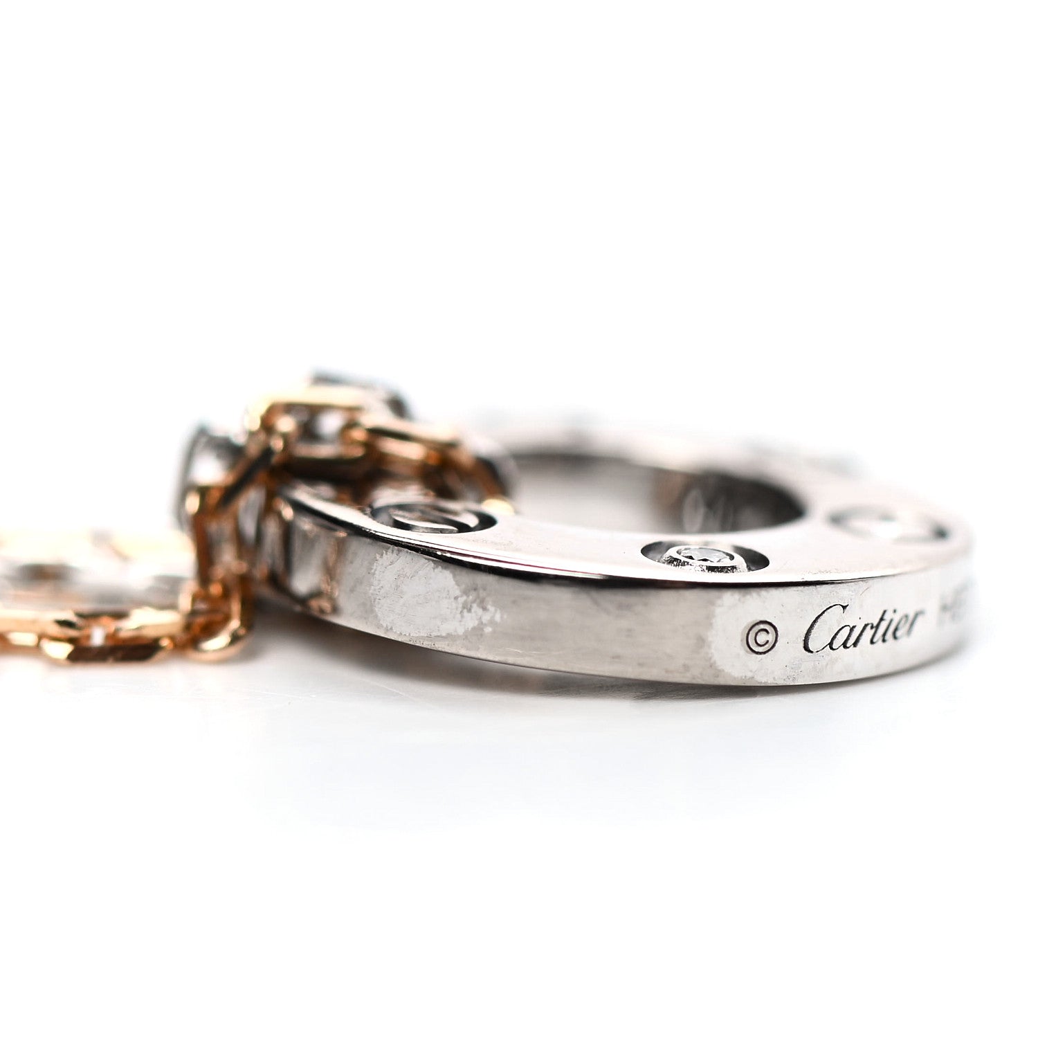 Cartier 18K White Pink Gold Diamond Three Ring LOVE Pendant Necklace 7 of 8