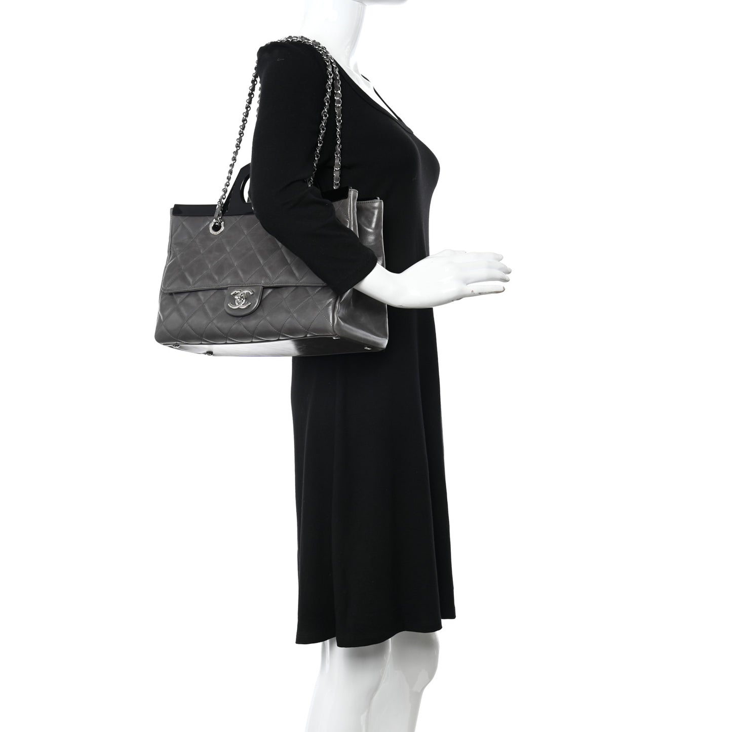 Glazed Calfskin Quilted Small CC Delivery Tote Grey