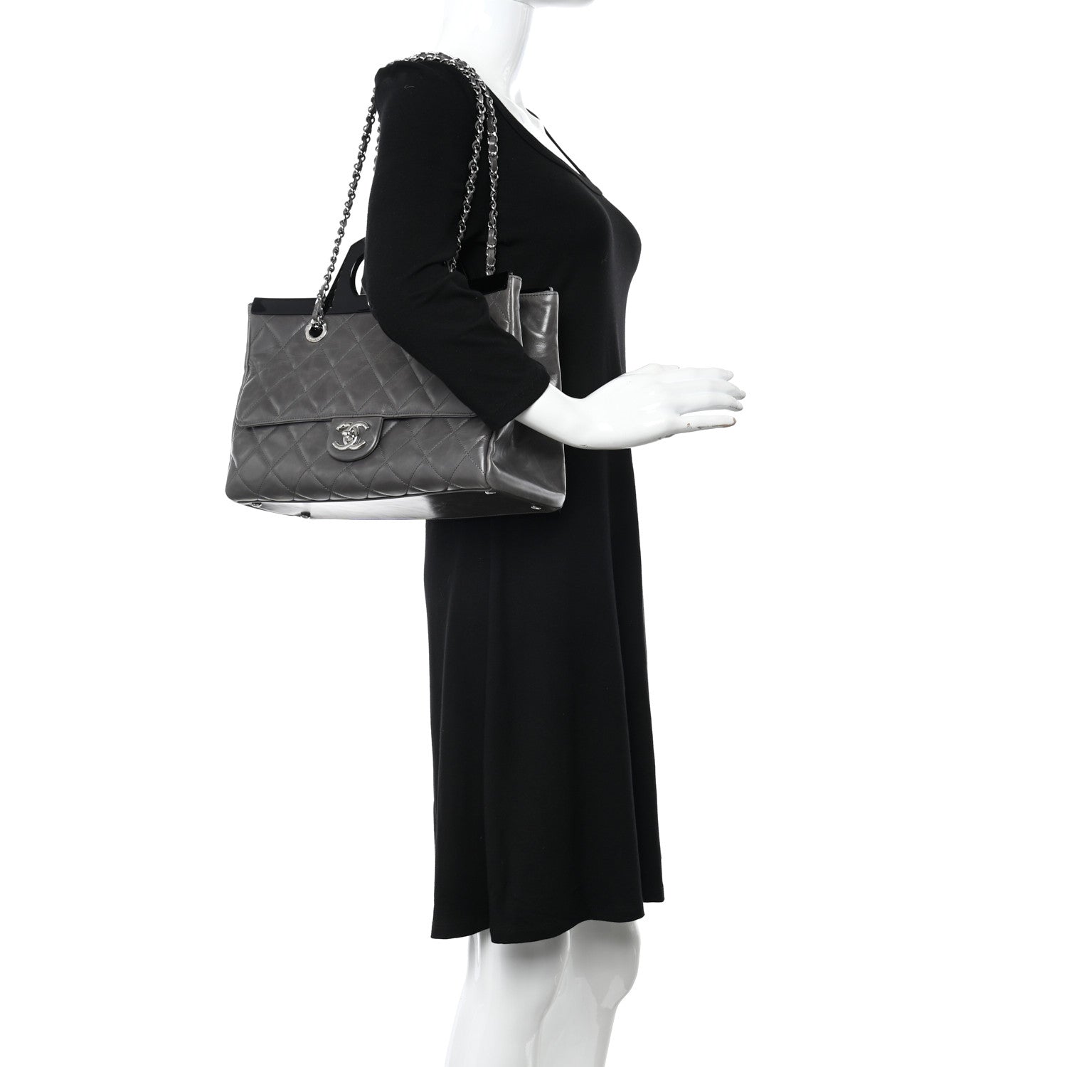 Chanel Glazed Calfskin Quilted Small CC Delivery Tote Grey 2 of 14