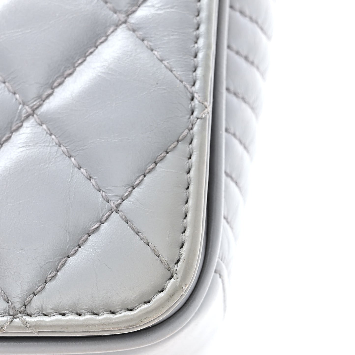 Glazed Calfskin Quilted Medium Coco Boy Flap Light Grey