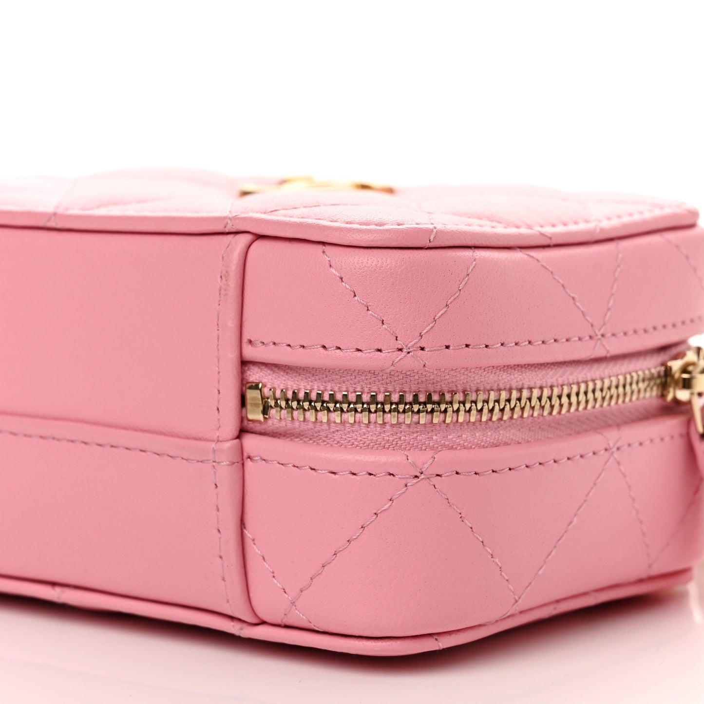 Lambskin Quilted Chain Top Handle Vanity Case Light Pink