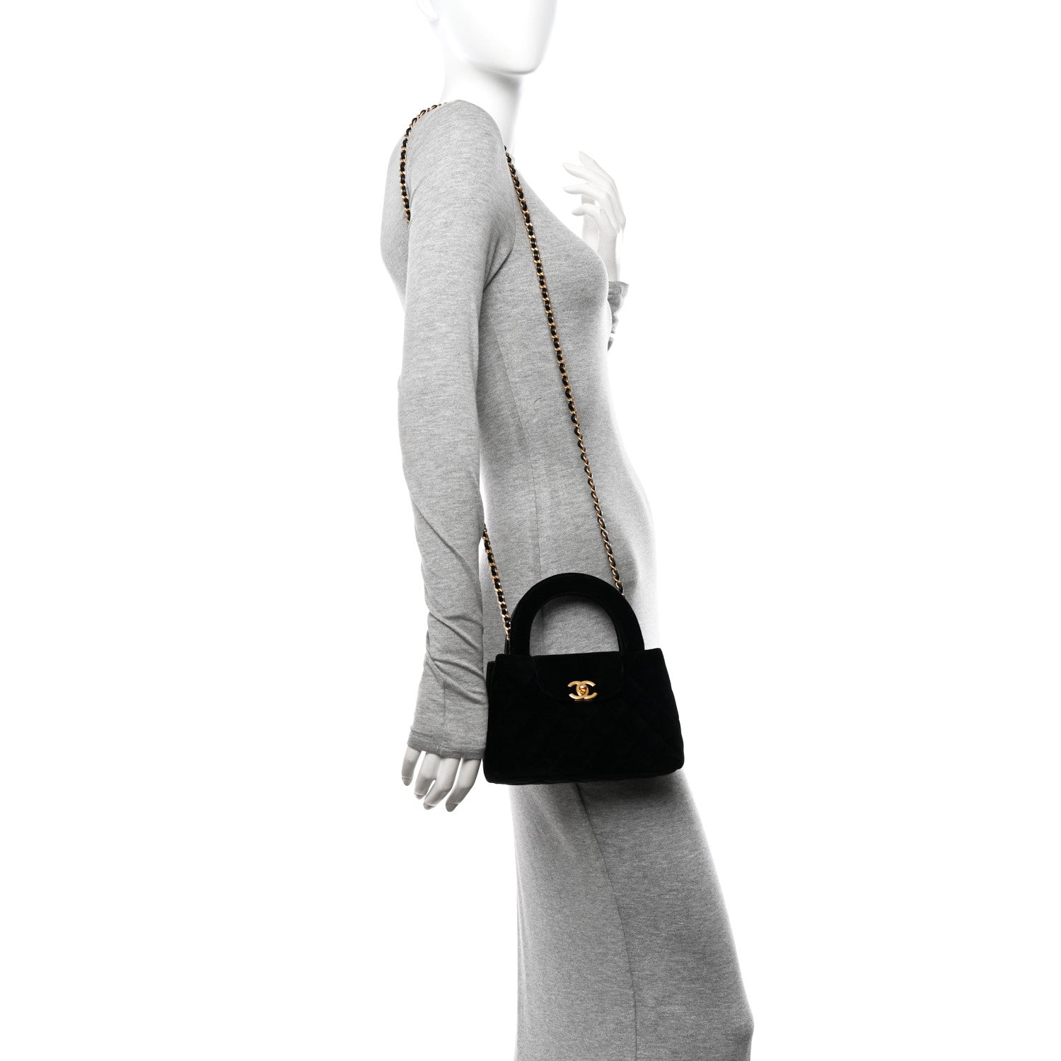 Chanel Velvet Quilted Nano Kelly Shopper Black 2 of 11