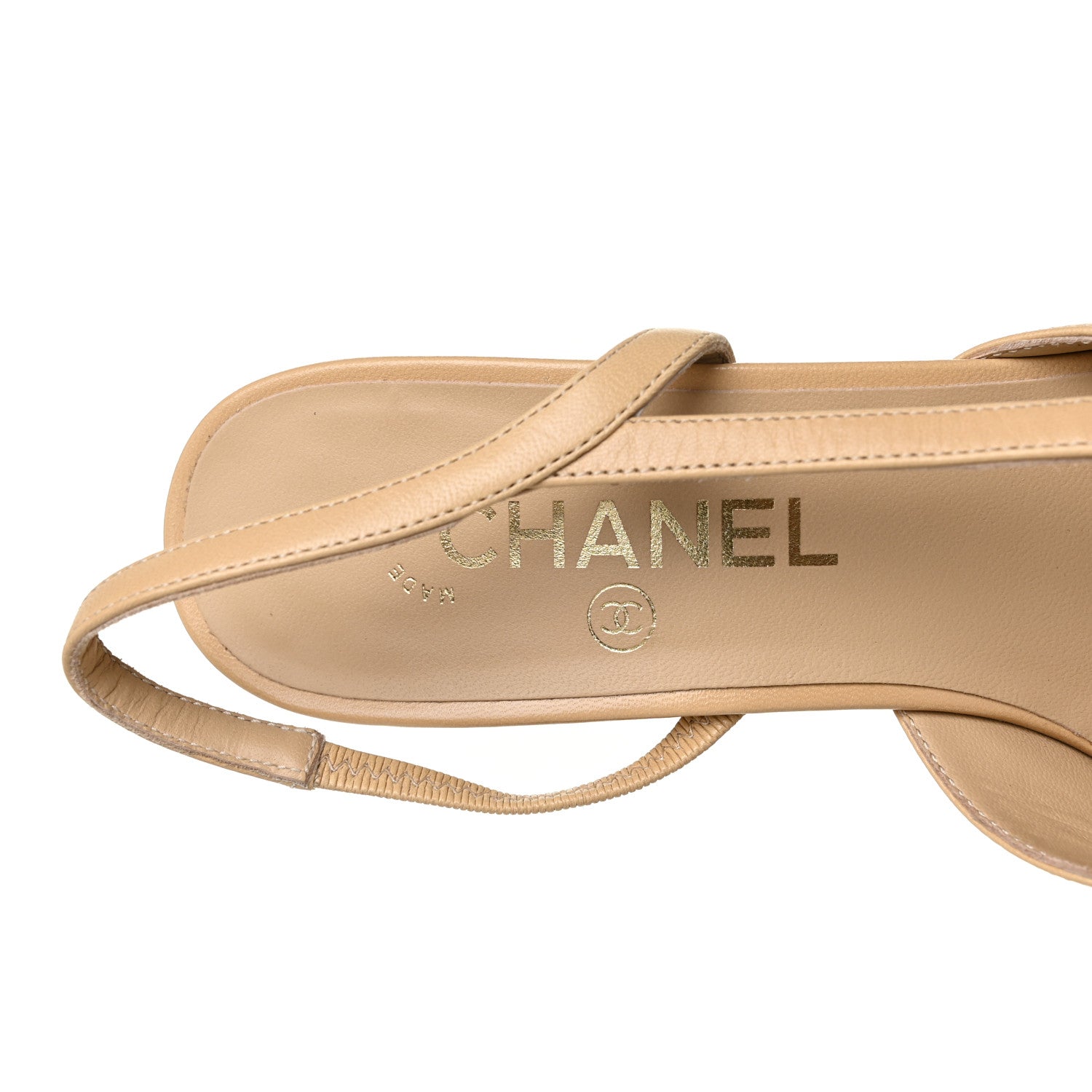 Chanel Goatskin Grosgrain Cap Toe CC Slingback Sandals 38.5 Beige Black 7 of 8