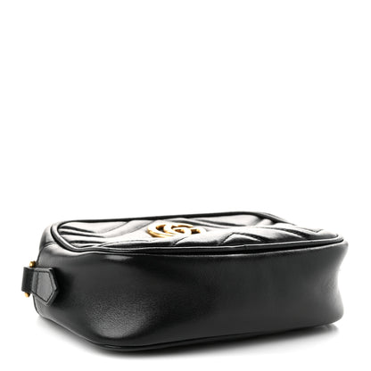 Gucci Calfskin Matelasse Mini GG Marmont Chain Shoulder Bag Black 3 of 9