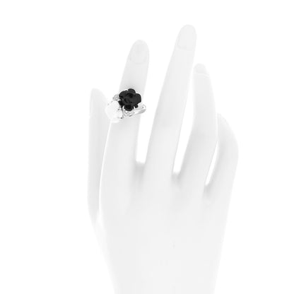 Chanel 18K White Gold Diamond Onyx White Agate Camelia Sculpte Ring 47 4 2 of 5