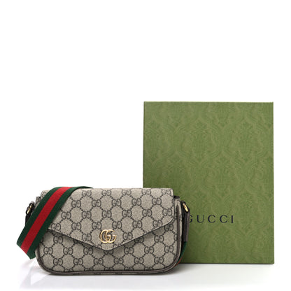 Gucci GG Supreme Monogram Textured Dollar Calfskin Web Mini Ophidia Envelope Shoulder Bag Beige Ebony New Acero 11 of 11
