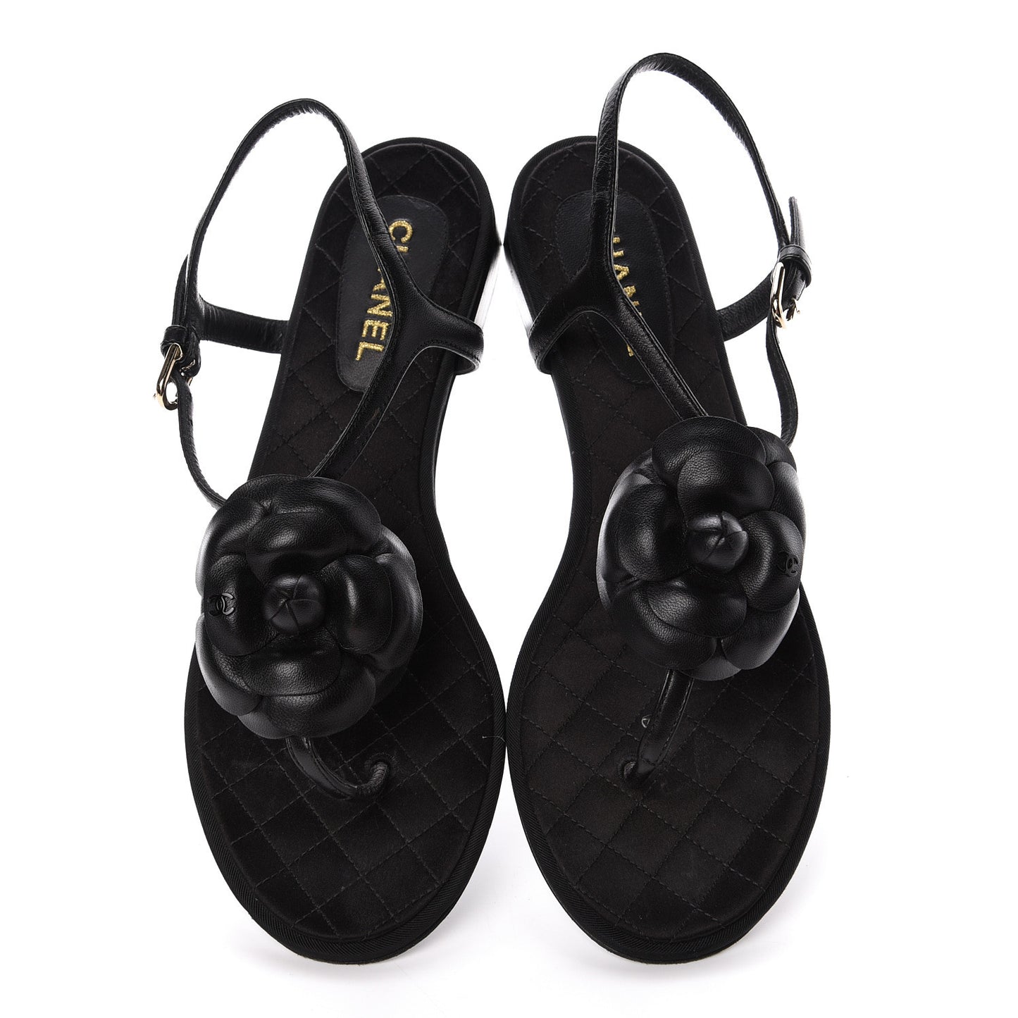 Lambskin Camellia Thong Sandals 38.5 Black
