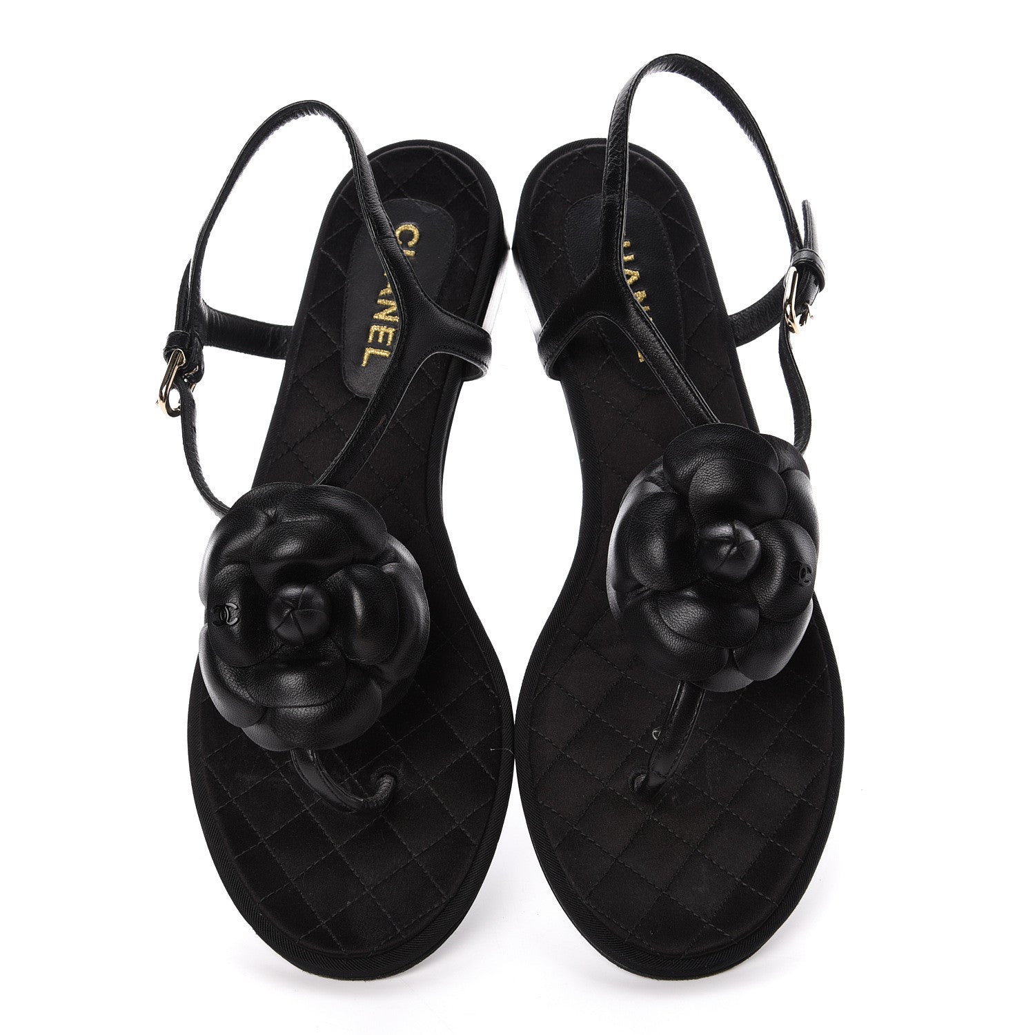 Chanel Lambskin Camellia Thong Sandals 38.5 Black 7 of 18
