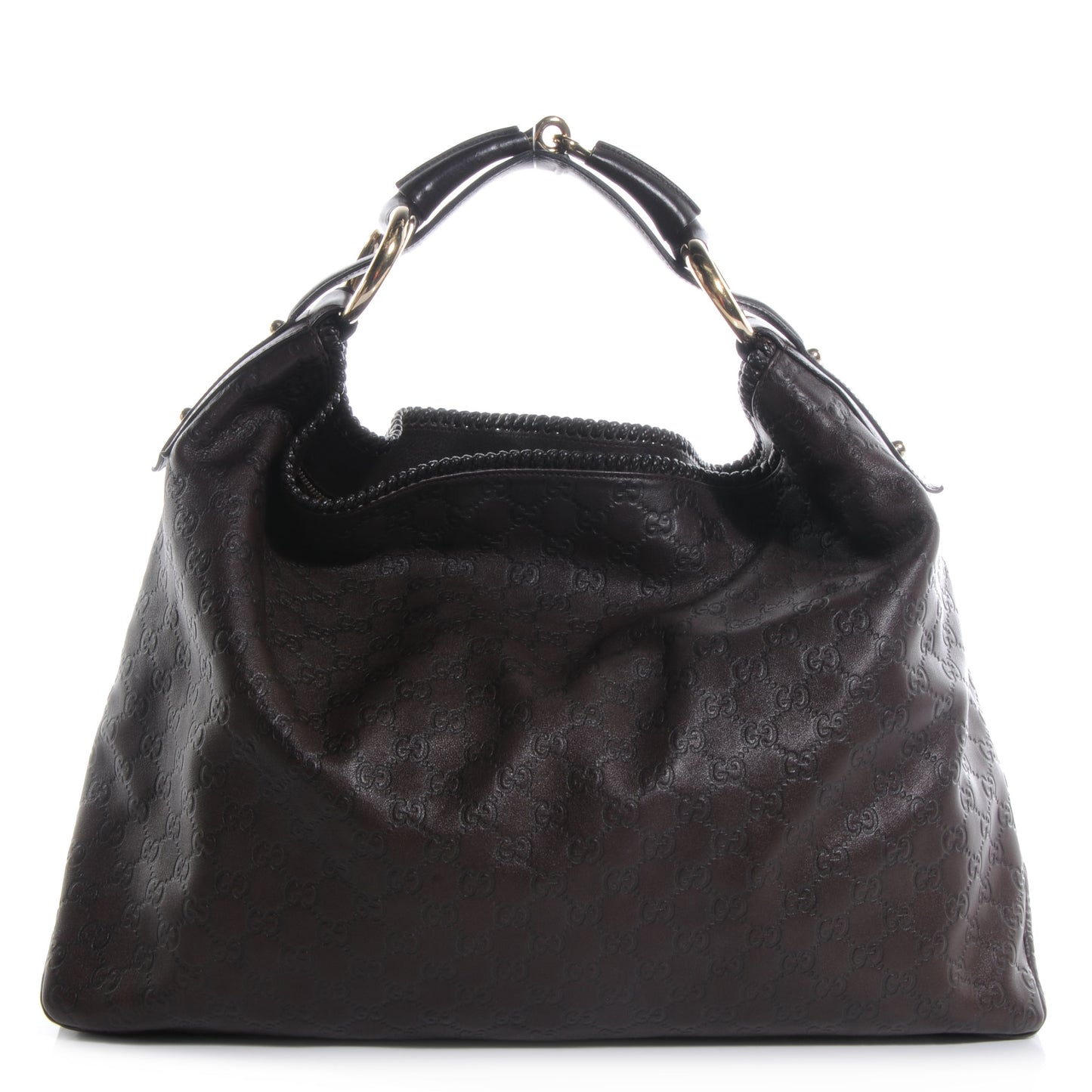 Guccissima Large Horsebit Chain Hobo Chocolate Brown