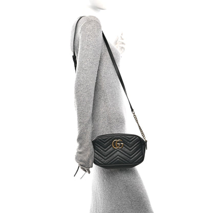 Gucci Calfskin Matelasse Small GG Marmont Chain Shoulder Bag Black 3 of 13