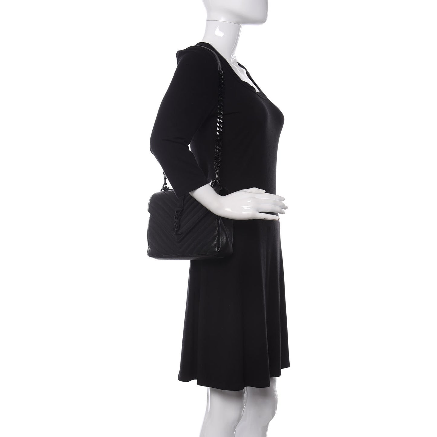 Sheepskin Matelasse Chevron Monogram Monochrome Medium College Bag Black