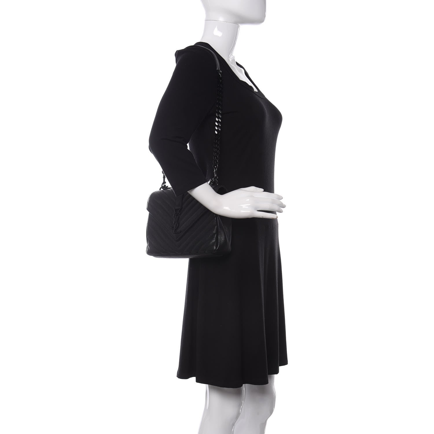 Saint Laurent Sheepskin Matelasse Chevron Monogram Monochrome Medium College Bag Black 2 of 11