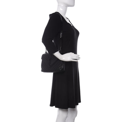 Saint Laurent Sheepskin Matelasse Chevron Monogram Monochrome Medium College Bag Black 2 of 11