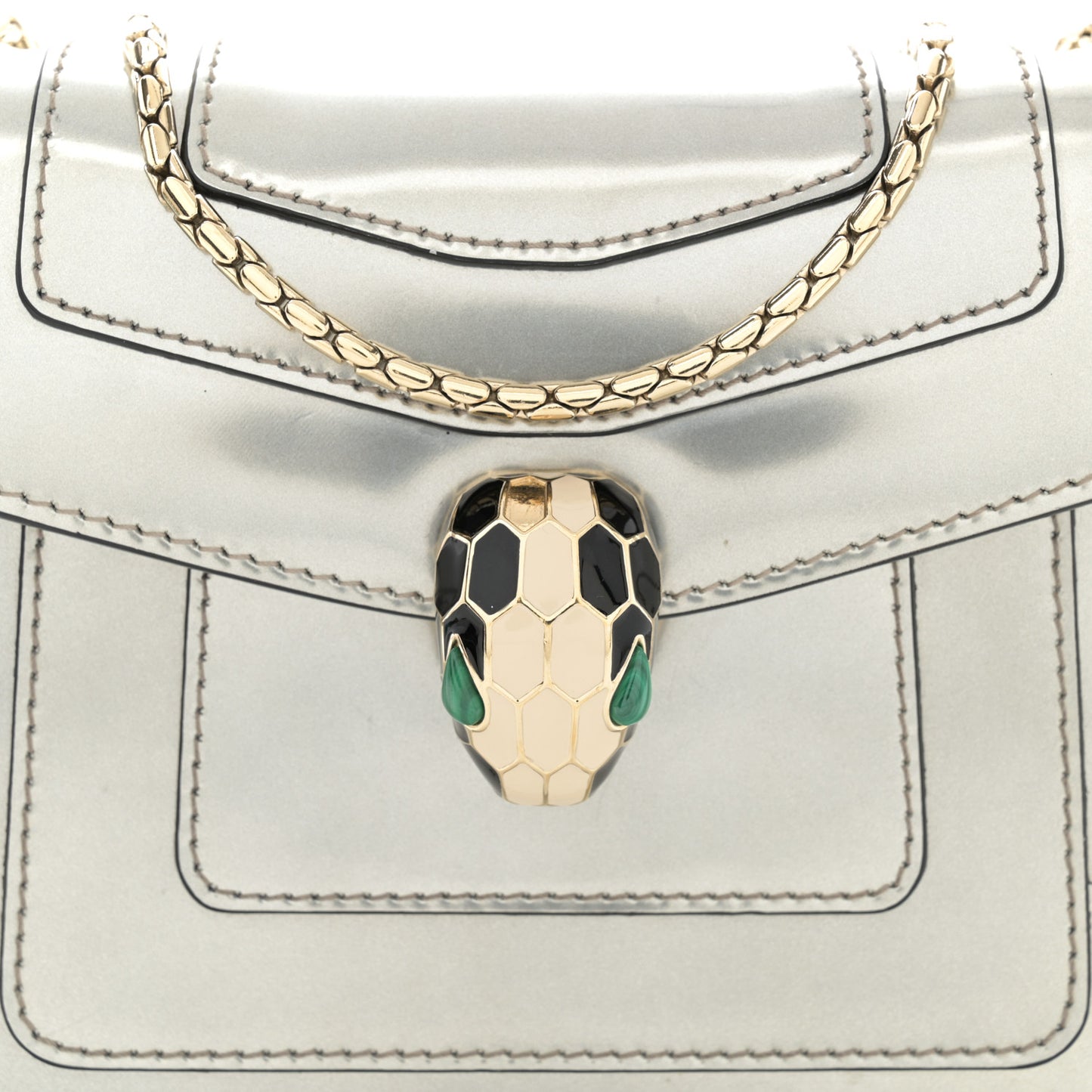 Metallic Calfskin Small Serpenti Forever Snake Strap Crossbody Bag Silver