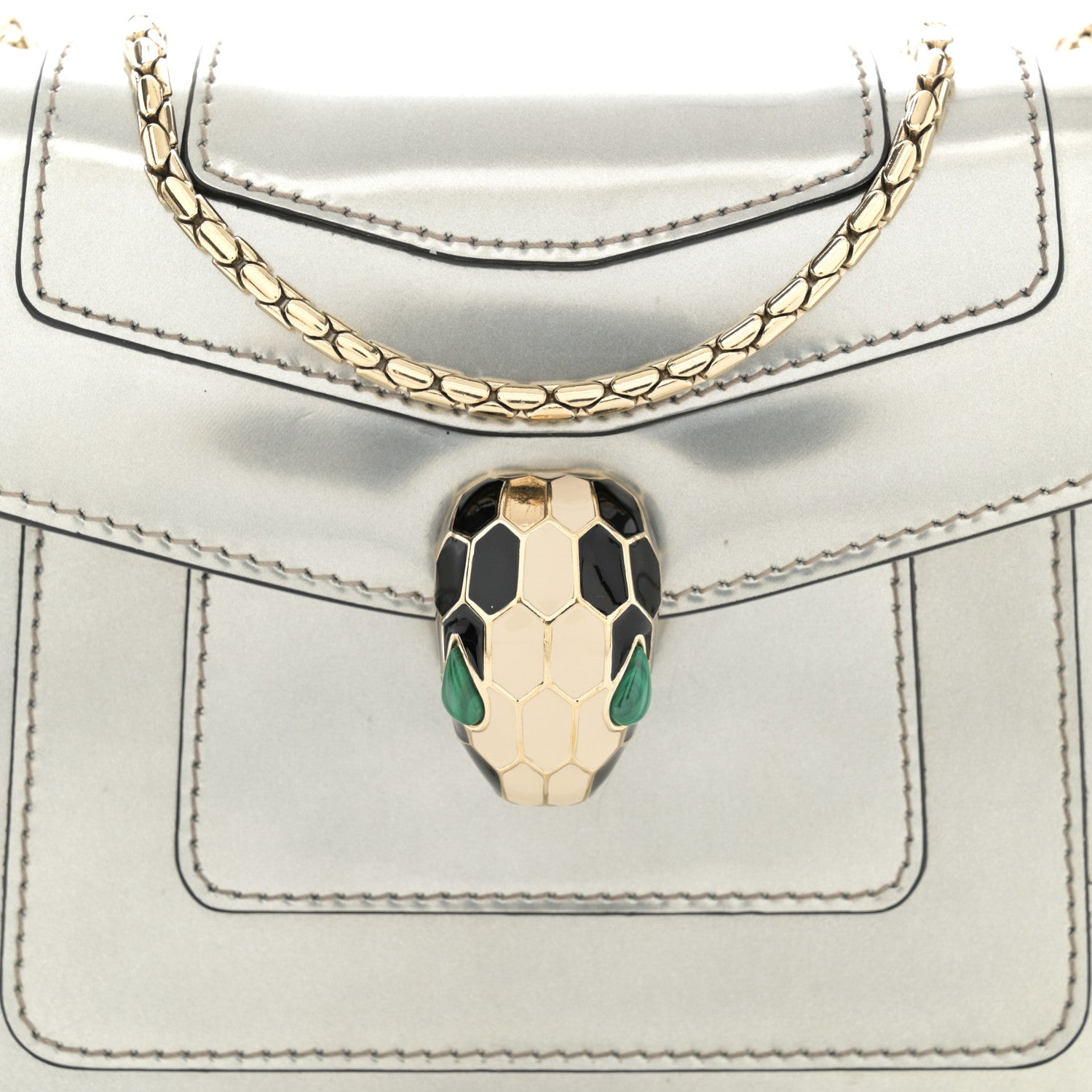 Bulgari Metallic Calfskin Small Serpenti Forever Snake Strap Crossbody Bag Silver 9 of 11
