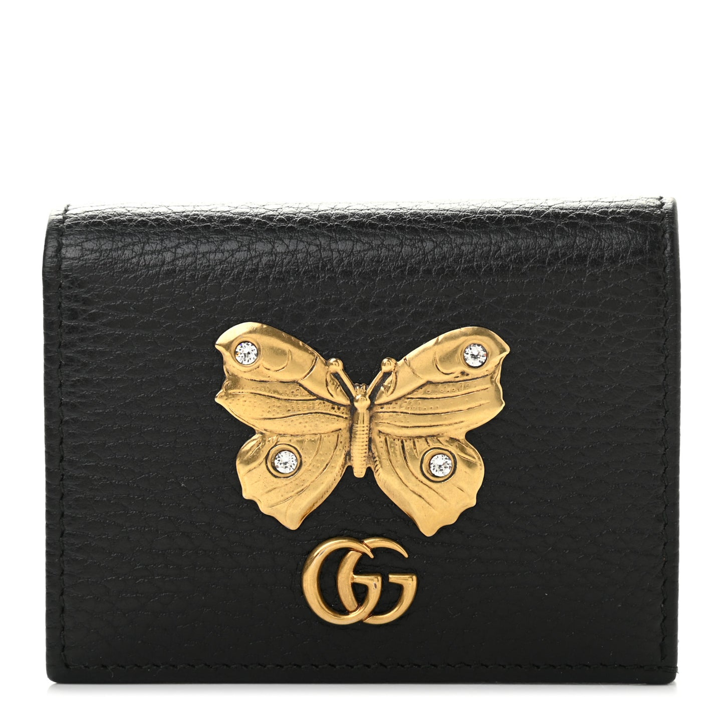 Pebbled Calfskin Butterfly Card Case Black