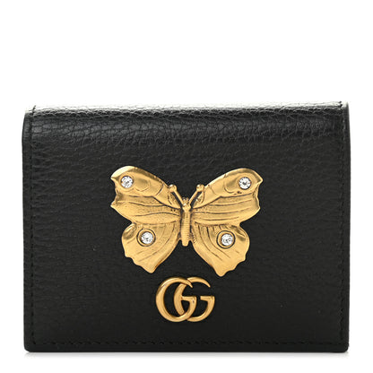 Gucci Pebbled Calfskin Butterfly Card Case Black 1 of 7