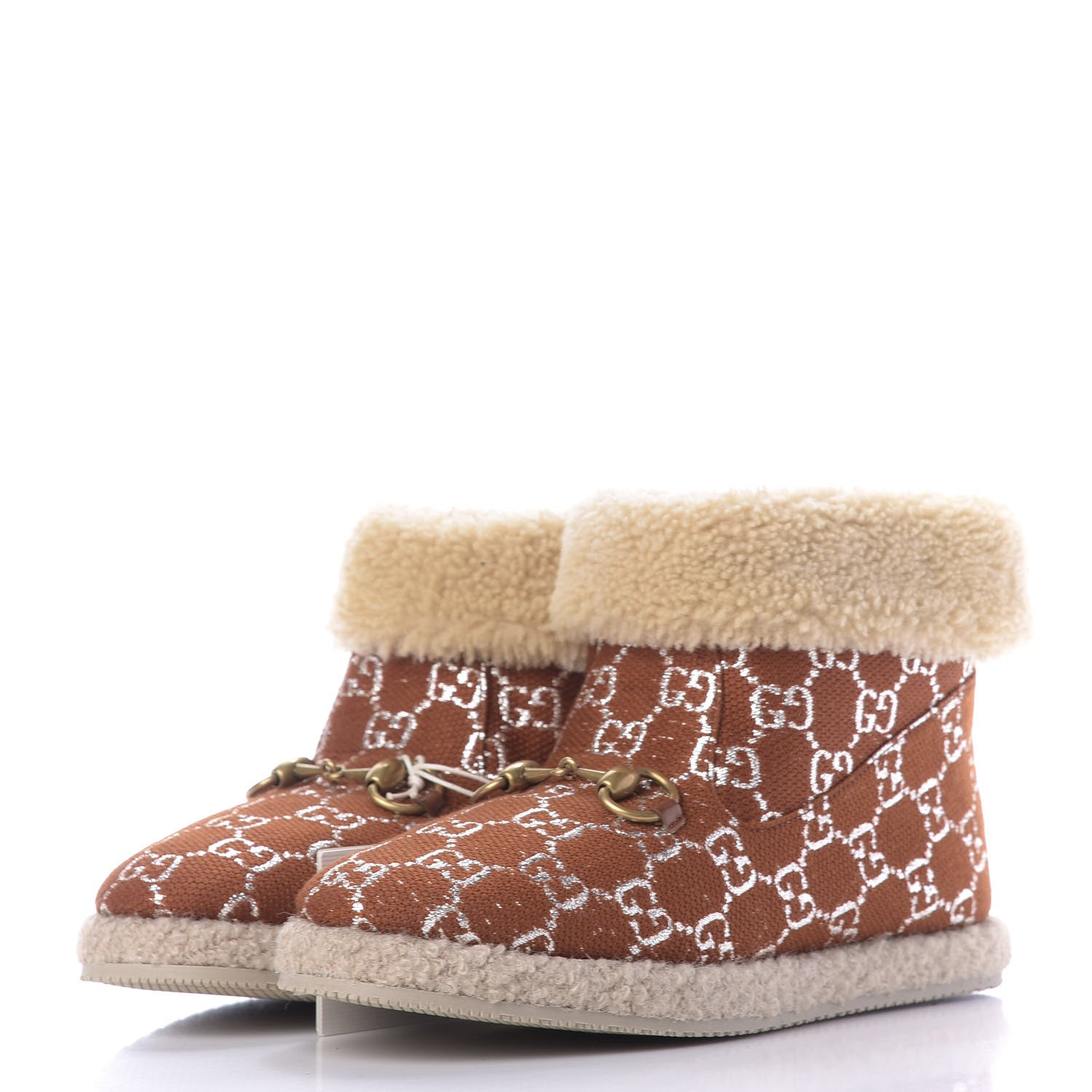 Gucci Canvas Wool Lame GG Monogram Womens Fria Horsebit Ankle Boots 36 Burnt Orange Silver Butterscotch 3 of 10
