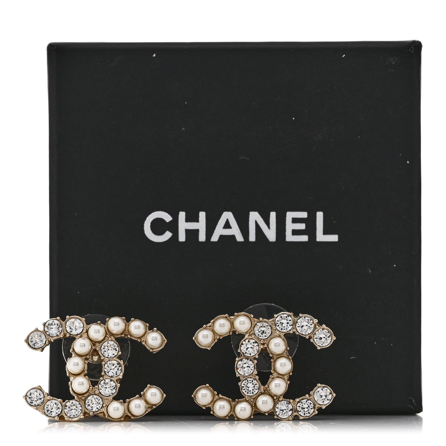 Chanel Crystal Pearl CC Dazzling Domino Earrings Gold 5 of 5