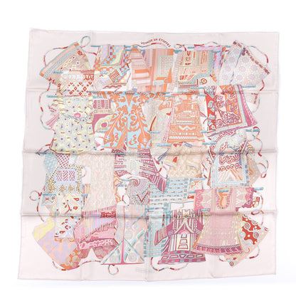 Hermes Silk Voyage En Etoffes Scarf 90 Rose Pale Saumon Jaune Pale 1 of 6