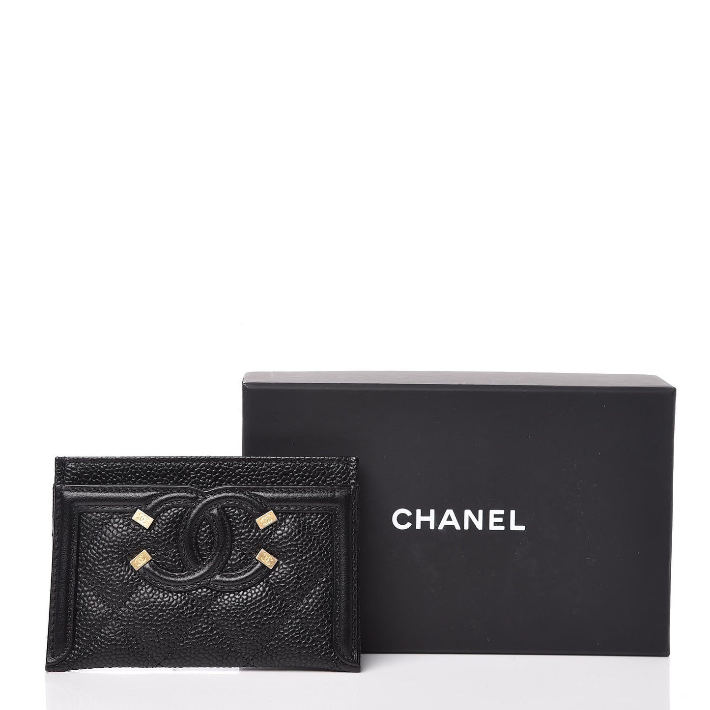Caviar Quilted Filigree Card Holder Black