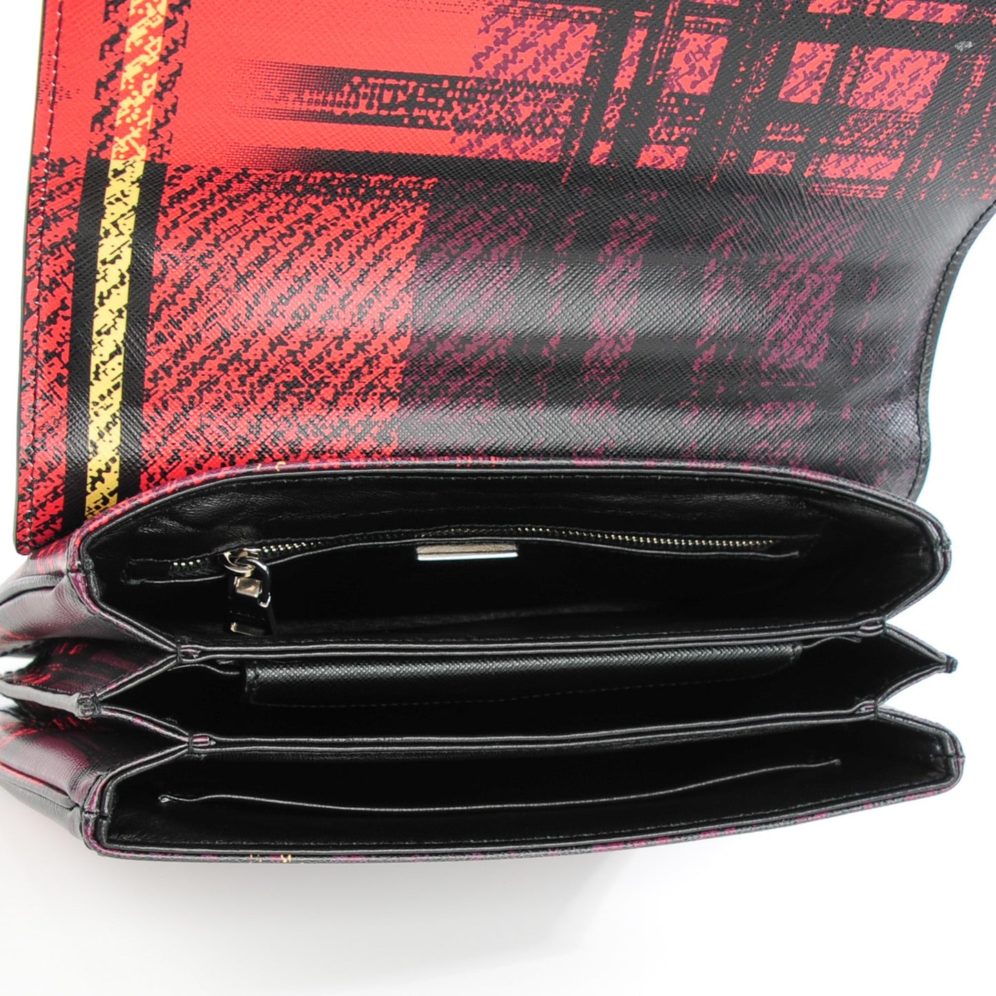 Saffiano Print Medium Tartan Shoulder Bag Rosso Dis Tartan