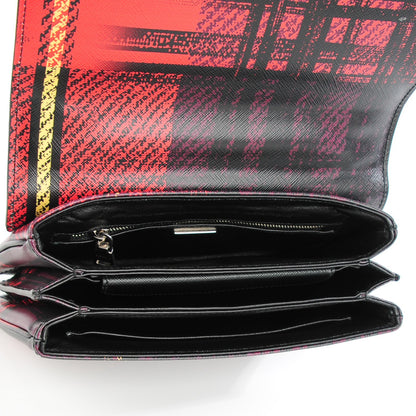 Prada Saffiano Print Medium Tartan Shoulder Bag Rosso Dis Tartan 5 of 8