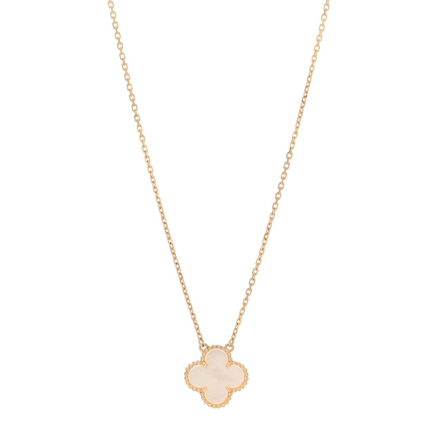 Van Cleef & Arpels 18K Yellow Gold Mother of Pearl Vintage Alhambra Pendant Necklace 1 of 6