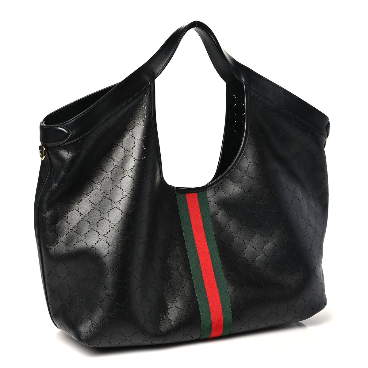 Soft Perforated Calfskin Large Giglio Tote Black