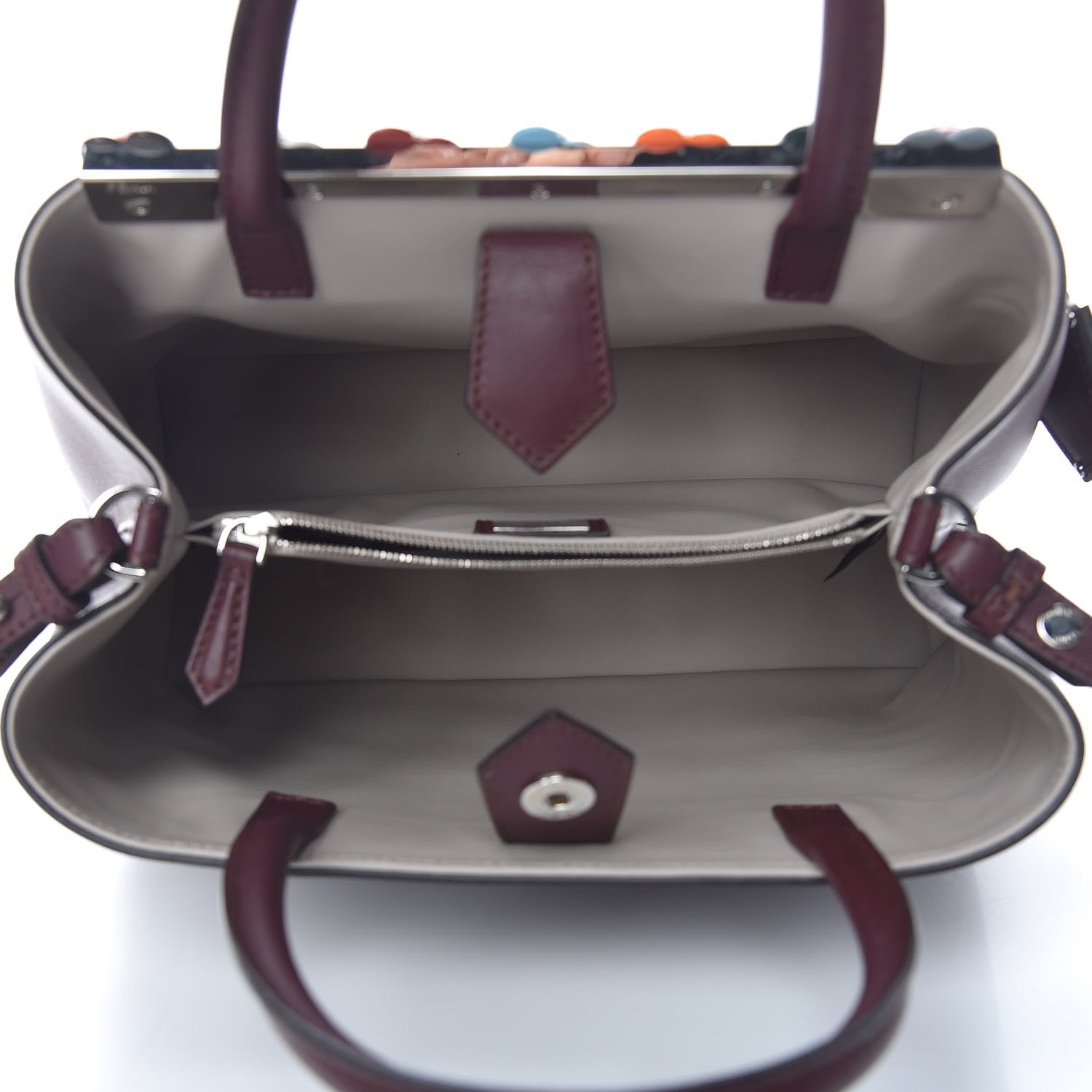 Fendi Vitello Dolce PVC Flower Studs Petite 2Jours Tote Bordeaux Multicolor 5 of 13