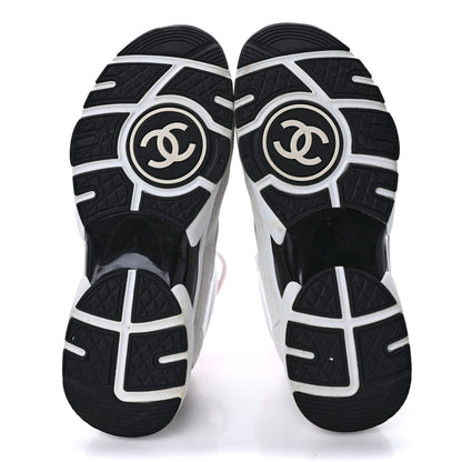 Chanel Calfskin Fabric Sneakers 37.5 White Silver Fluo Pink 5 of 9