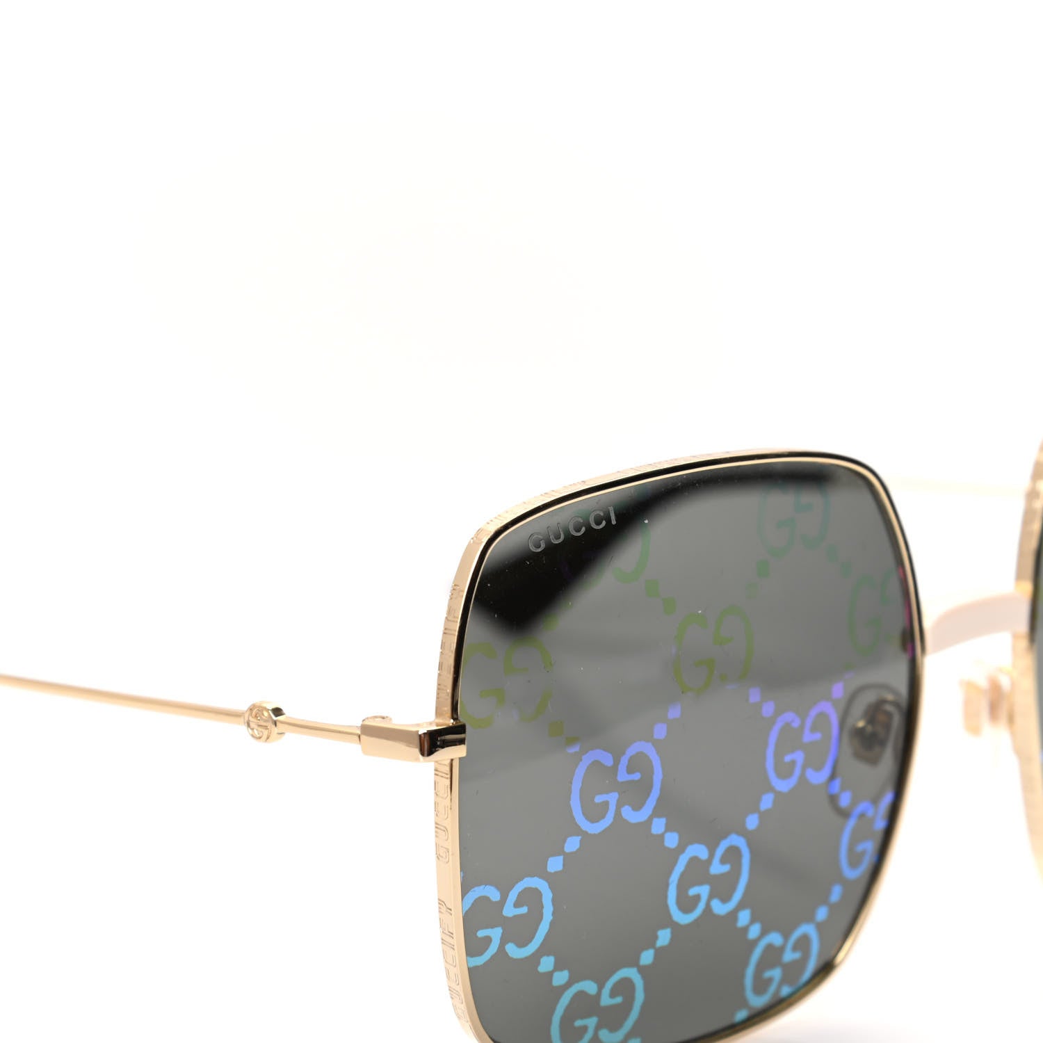 Gucci Metal Rectangular Frame Sunglasses GG0414S Gold Multicolor 7 of 8
