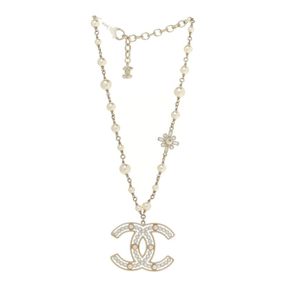 Chanel Crystal Baguette Pearl CC Cross Pendant Necklace Gold 3 of 6