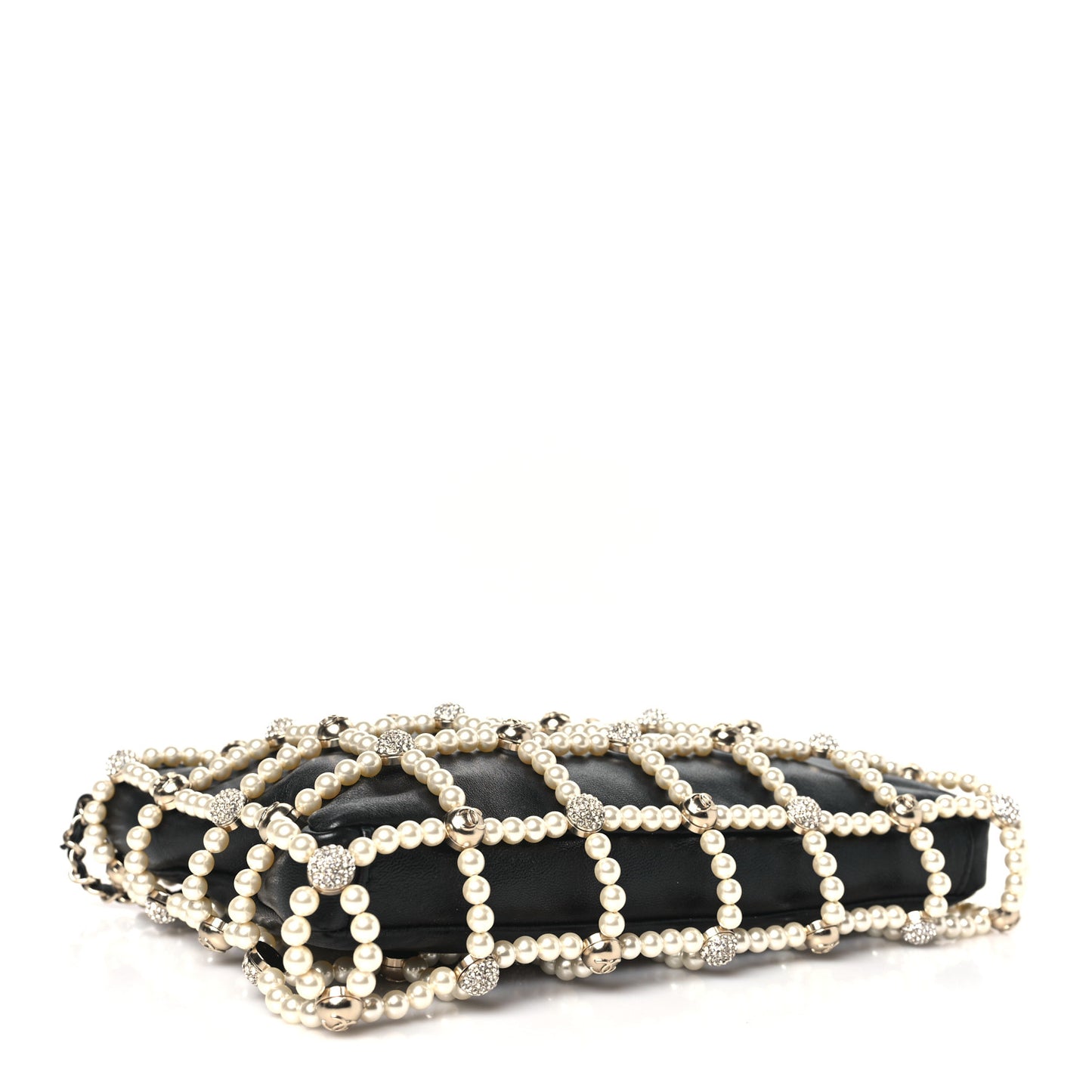 Lambskin Pearl Frame Shoulder Bag Black