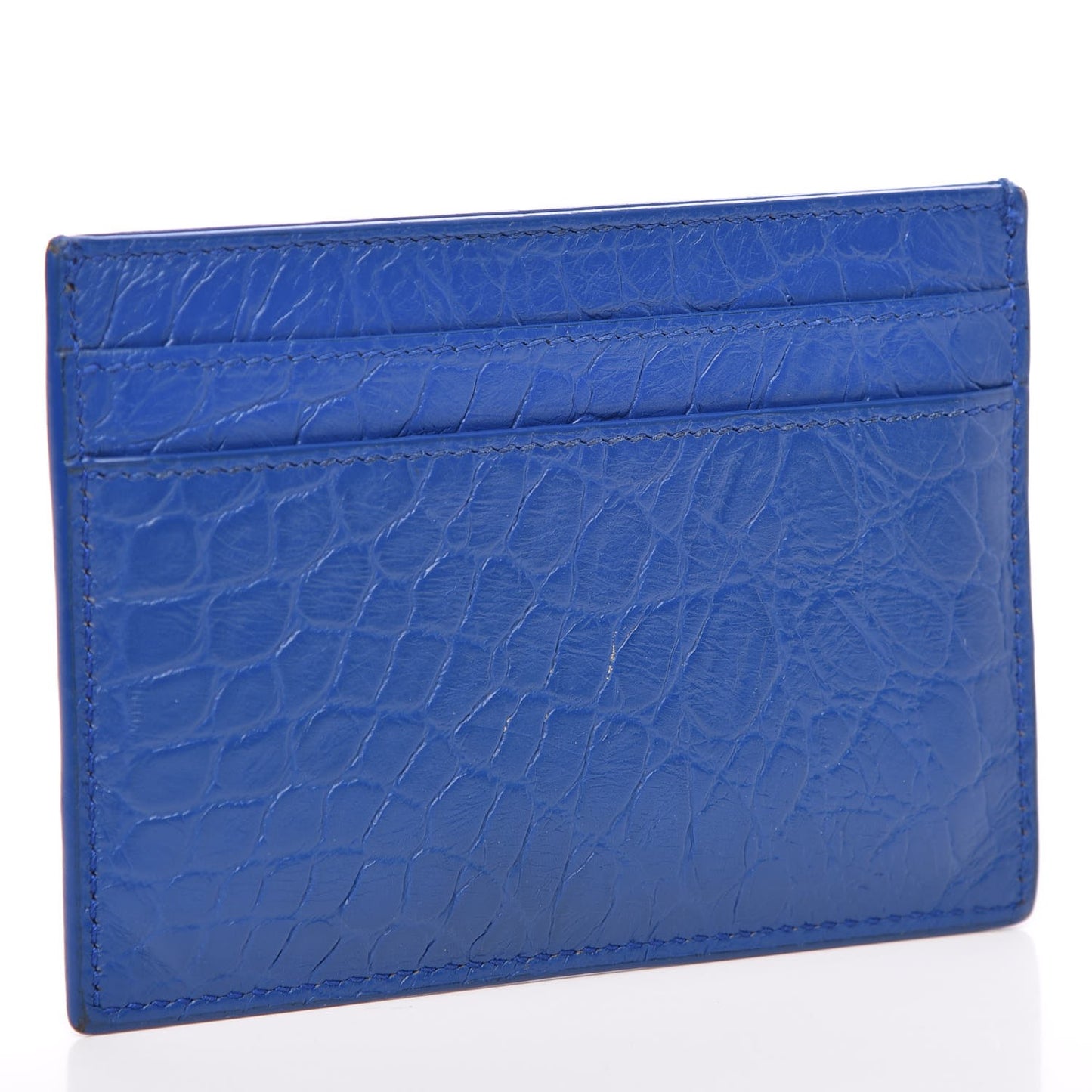 Calfskin Crocodile Embossed Monogram Credit Card Case Royal Blue