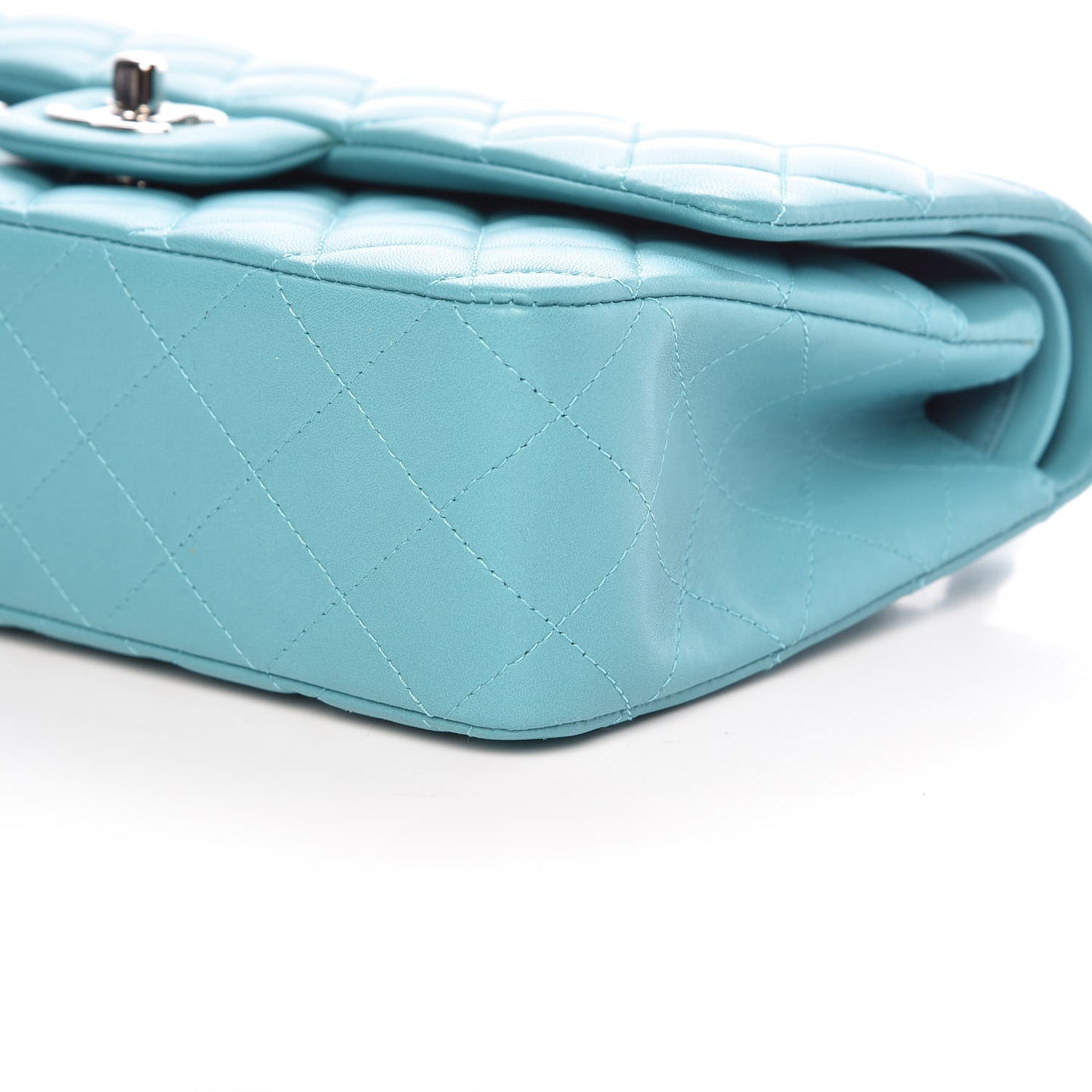 Lambskin Quilted Medium Double Flap Turquoise