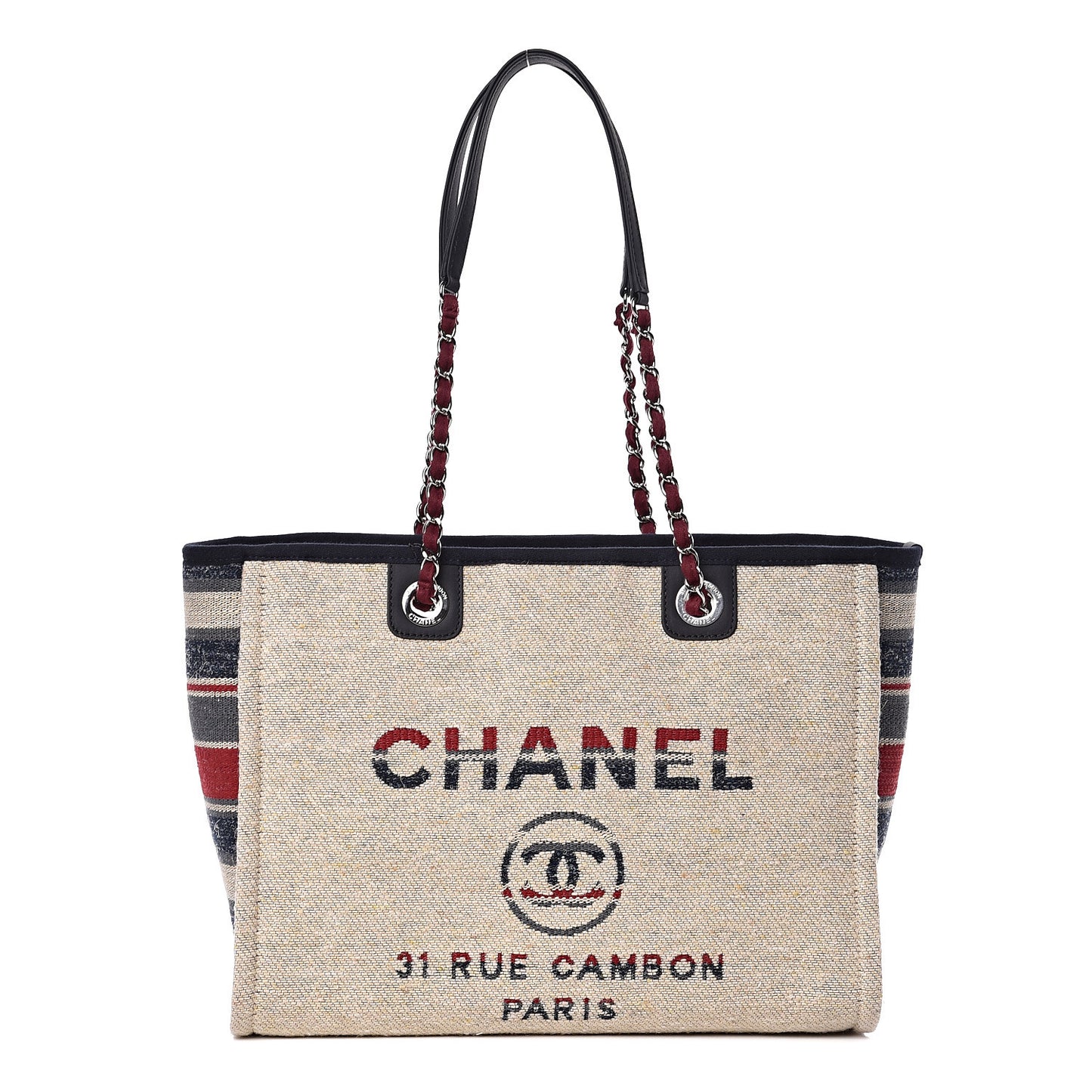 Striped Canvas Small Deauville Tote Beige