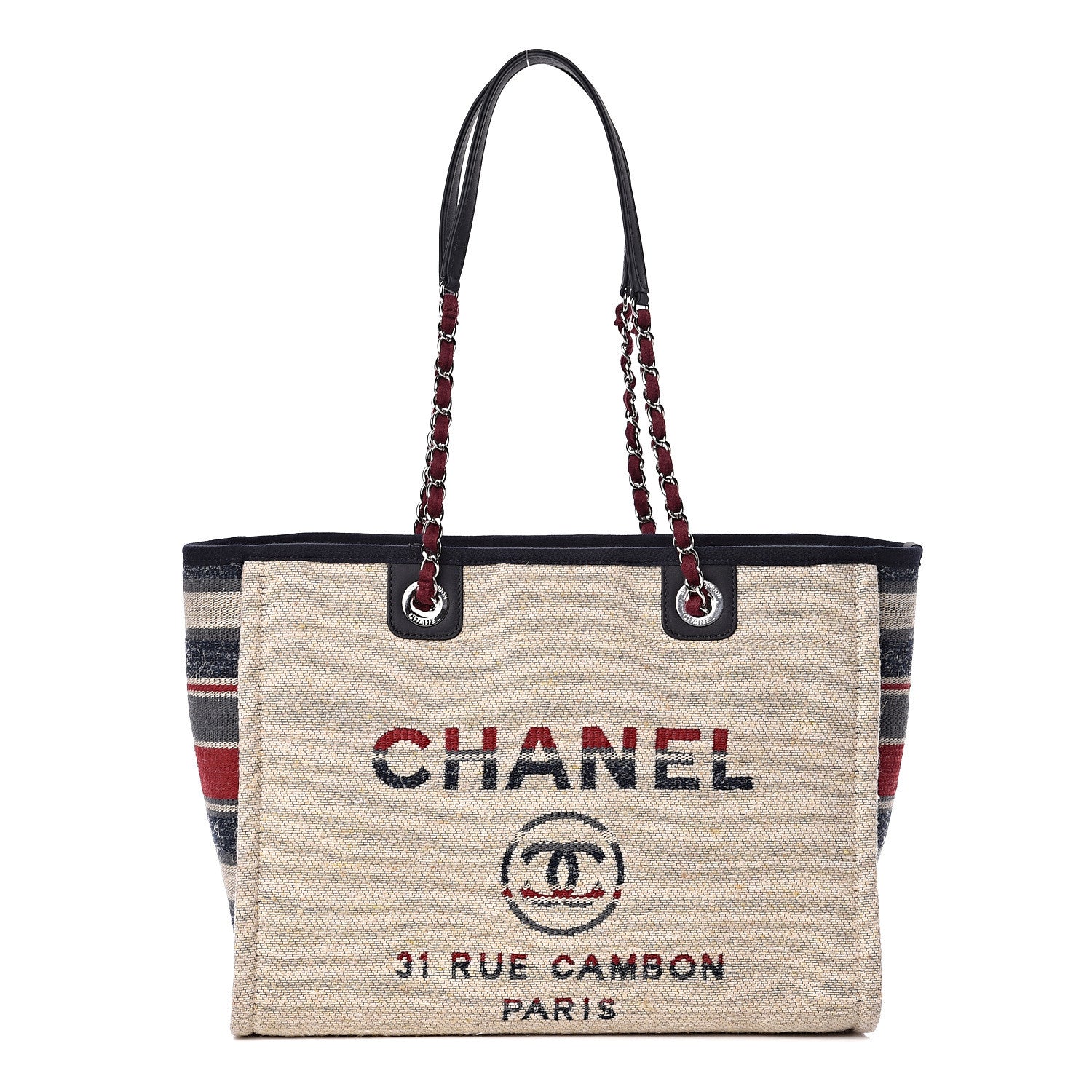 Chanel Striped Canvas Small Deauville Tote Beige 1 of 10