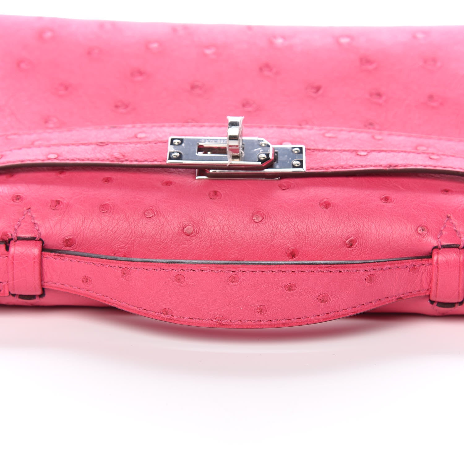 Hermes Ostrich Kelly Pochette Clutch Rose Tyrien 14 of 29