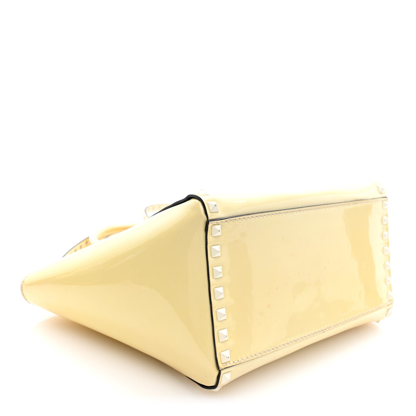Patent Small Rockstud Double Handle Tote Ivory