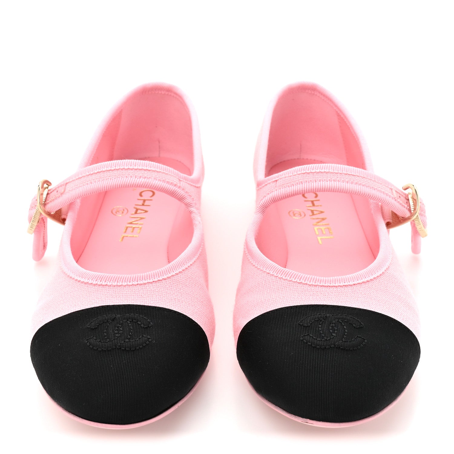 Chanel Fabric Grosgrain Mary Jane Flats 37 Light Pink Black 3 of 9